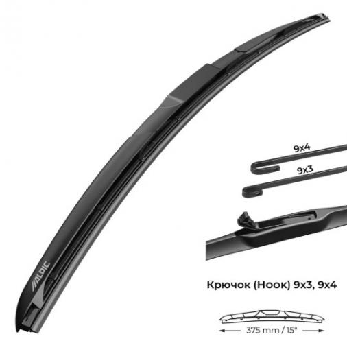 AWB380HYB Щетка стеклоочистителя гибридная, 375мм, MDF силикон, эффект анти-дождь / под крюк (1шт)