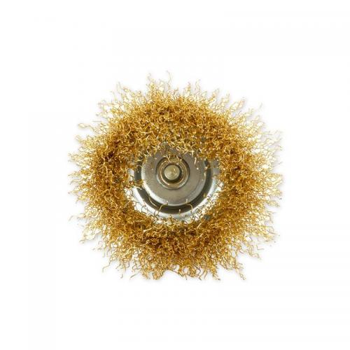 R8041175 Щетка для дрели чашка 75 мм, со шпилькой, латунированная проволока d=0.3мм, 4500 об/мин
